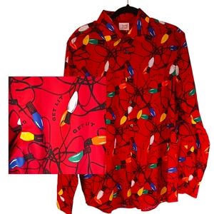 North Pole, Mens Long Sleeve Dress Shirt, Large, Christmas, Holidays, Lights